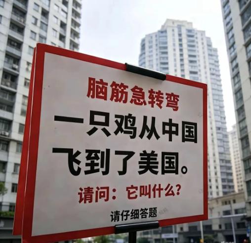 街边偶遇的脑筋急转弯火了，来往路人看完纷纷停下琢磨。
一只鸡飞越中美两国，线索简