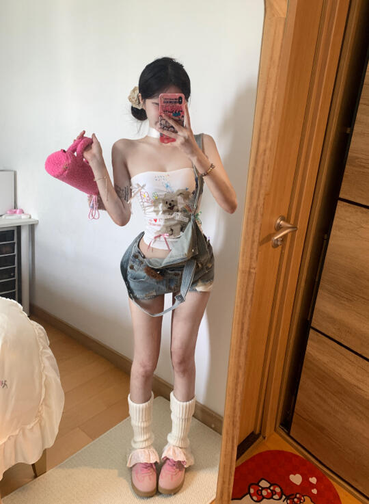 小狗抹胸🐕➕背带裤 好好看 好适合夏天！！