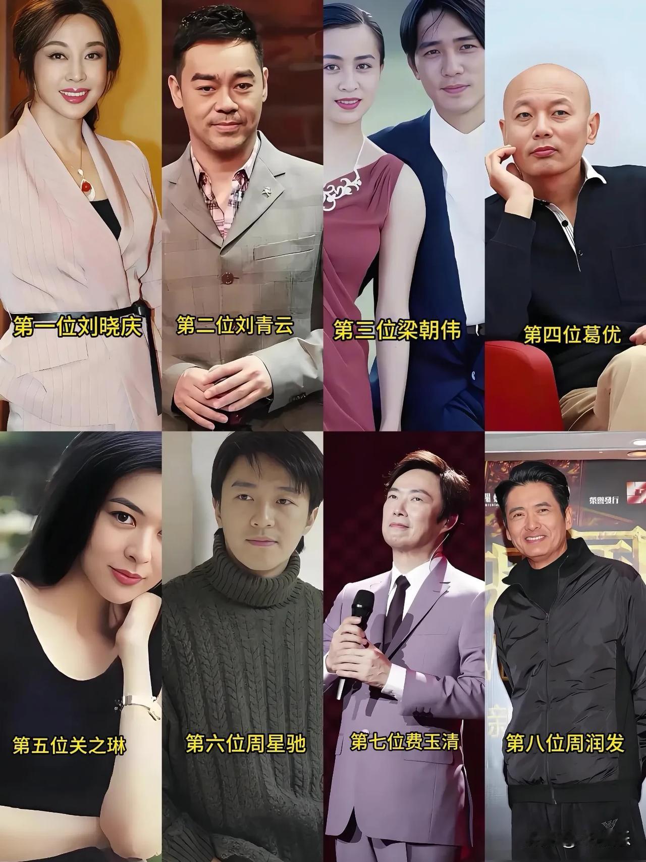一代人影视风华，尽数凝于这八张面孔。
他们凭作品攒下盛名与丰厚身家，在光影里演绎