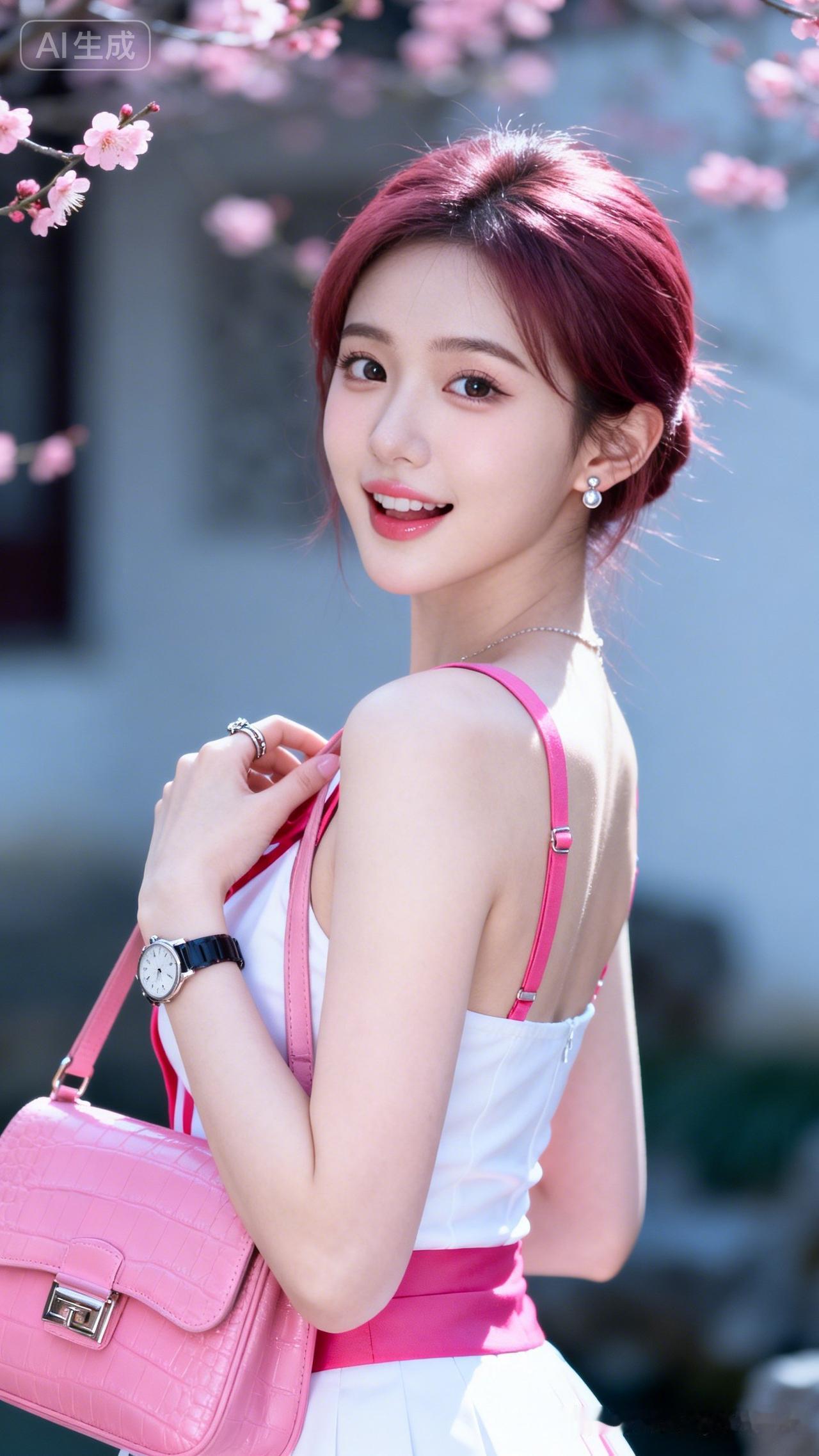 年轻美女随性精致发型妆容，身着甜美洛丽塔穿搭，露肩勾勒曼妙S曲线，佩戴多样首饰配