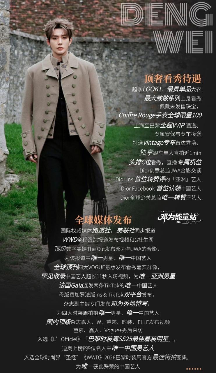 邓为确认受邀出席6月巴黎时装周，期待邓为闪耀全球！