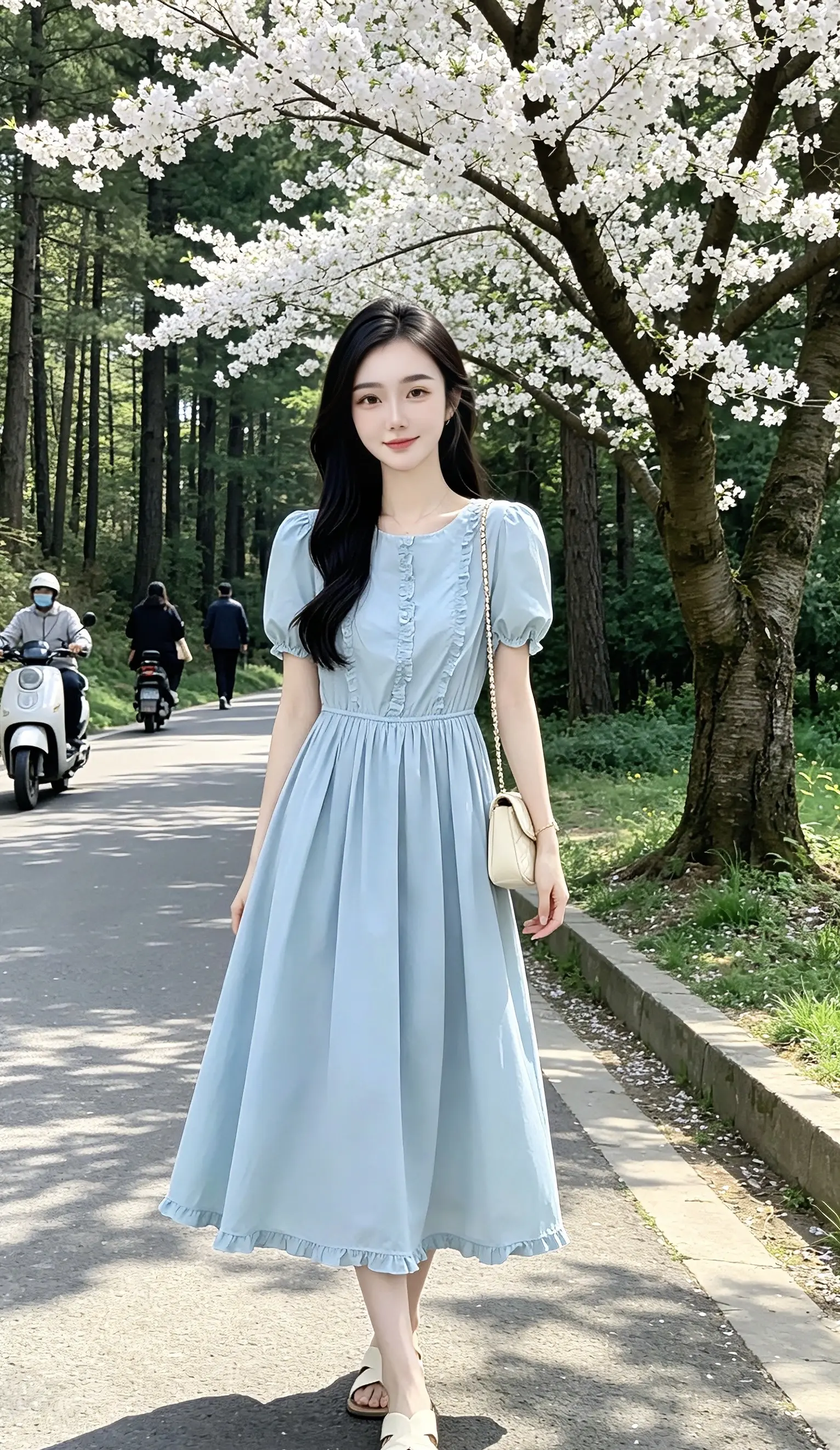 穿美裙赴夏日之约 优雅浅蓝色连衣裙 温柔蓝色连衣裙