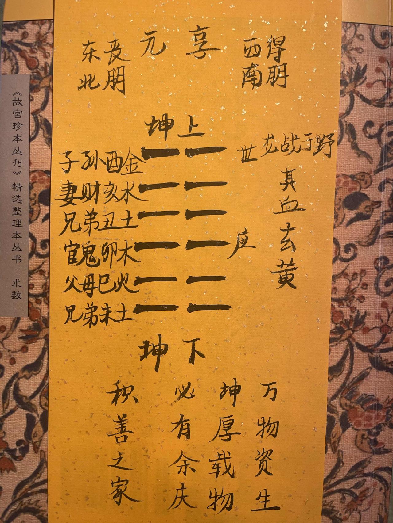 坤卦 
坤上坤下 元亨，先迷后得。西南得朋，东北丧朋。安贞，吉。 
初六，履霜，