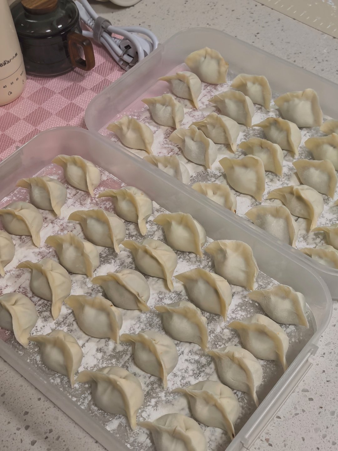 拖拖拖……饺子包完🥟我怀疑馅咸了但我现在还没有证据……早餐有了！ 