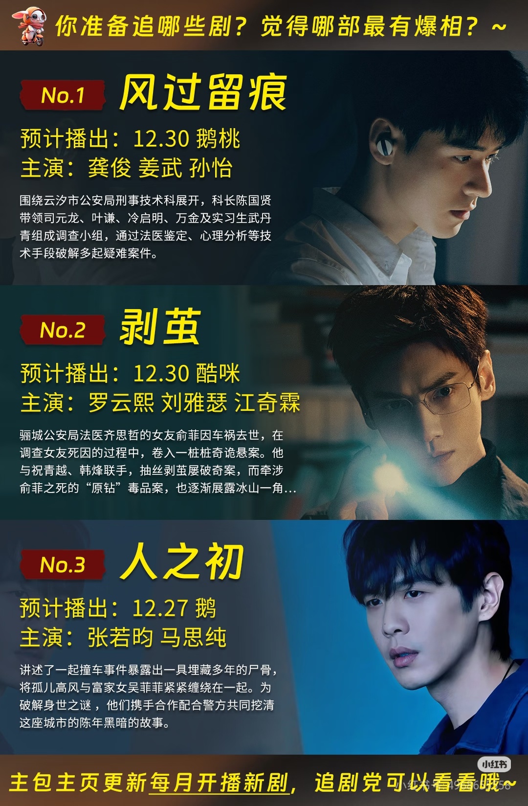 12月底7部待播剧 7部「新剧」12月底播，你觉得哪部会爆？已经到2025年最后