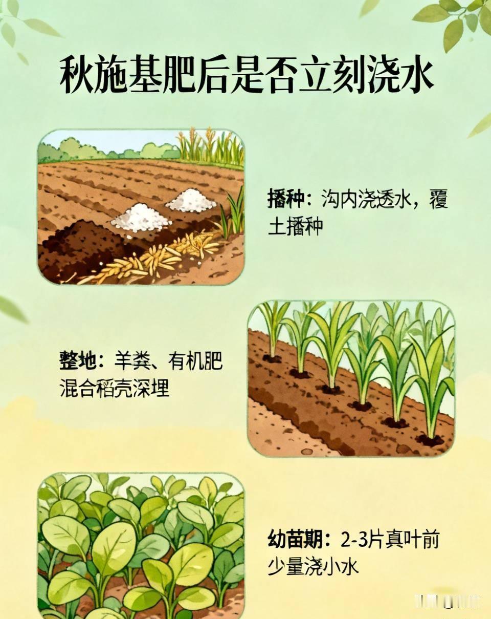 秋施基肥后，要不要立刻浇水？
 
我栽种白菜、白萝卜、胡萝卜从来不翻完地就大水漫