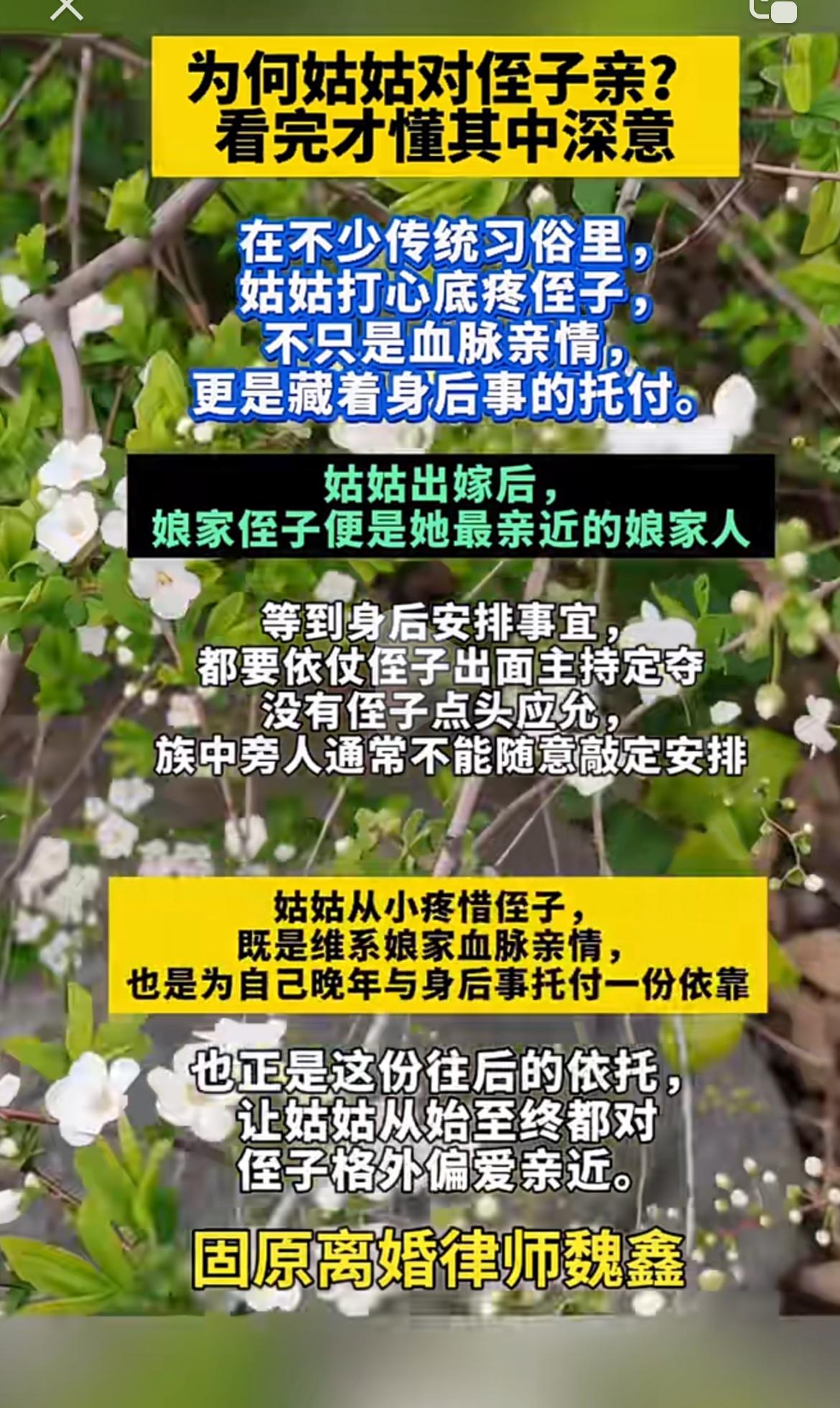 在传统习俗里，姑姑对侄子拖着身后事的托付，那可是有着深厚的深意。以前，家族观念重