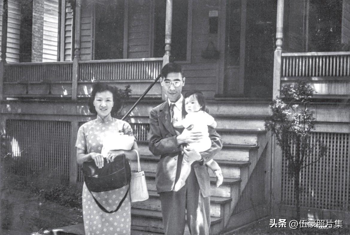 1953年，郭永怀、李佩夫妇和女儿郭芹在伊萨卡自家别墅前的合影。彼时的郭永怀是美