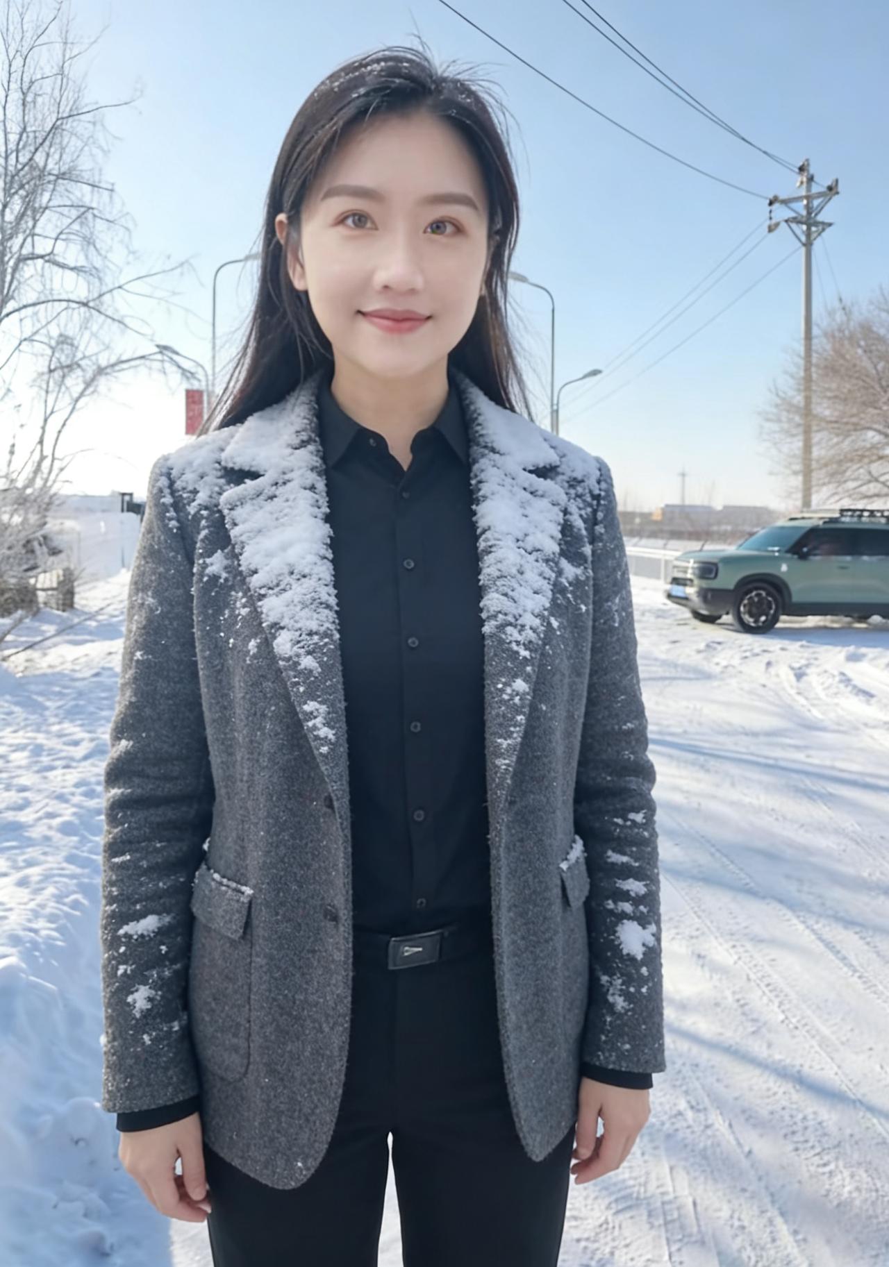 不必借梅的艳，也不必仿松的挺
她站在雪地里，便是冬日的绝色本身
眉眼弯时，寒云便