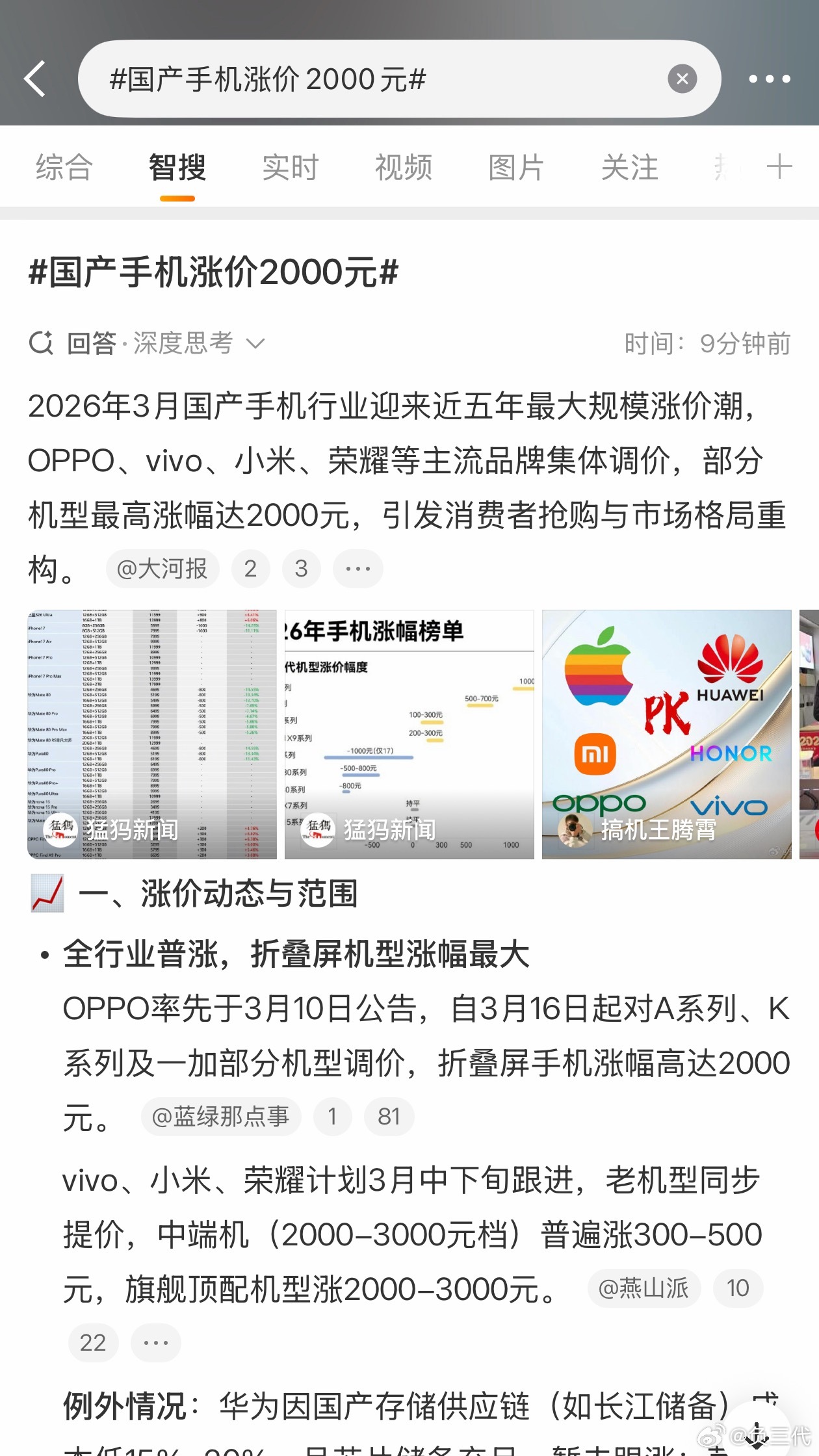 国产手机涨价2000元之前预告的涨价就要开始了，中端机2000-3000元档涨3