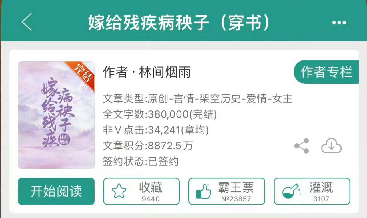 小说推荐：《嫁给残疾病秧子》 作者:林间烟雨简评：可爱女主vs温柔男主，穿书，救
