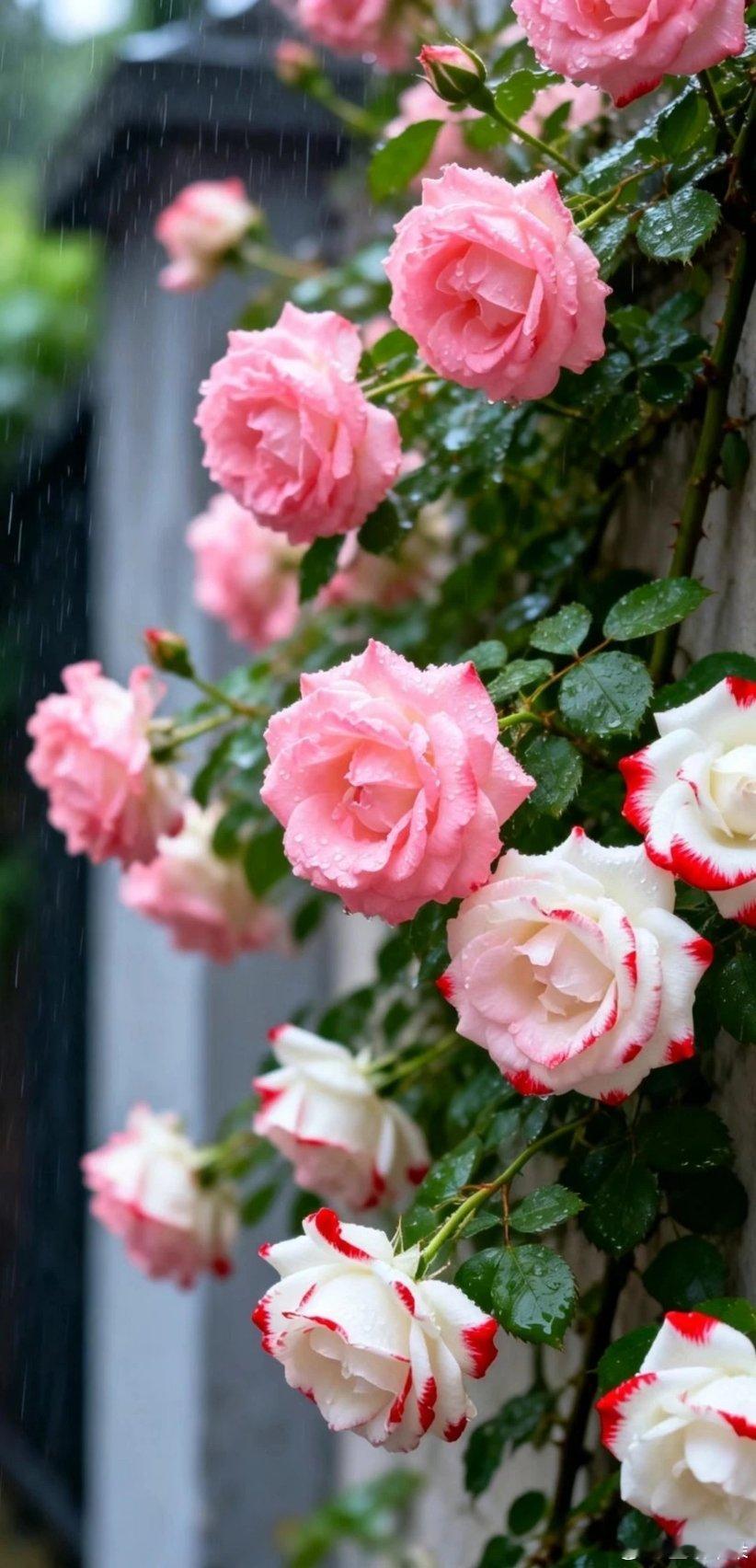 雨中墙面复色玫瑰花壁纸～ 美爆🥀 
