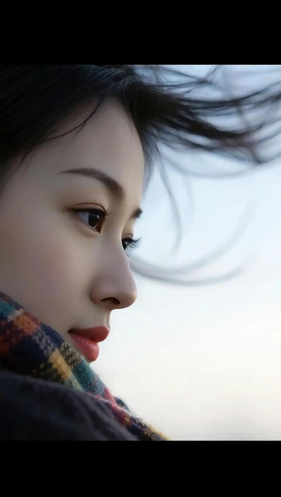 风吹发梢，沉思的瞬间，冬日暖阳下的温柔侧颜。