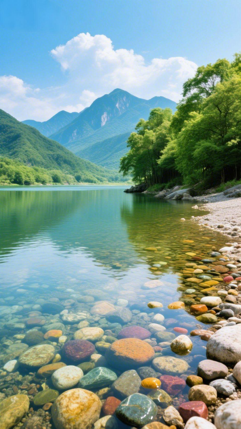 青山碧水，静享清宁
 
风掠过层叠的山林，吹皱一汪澄澈的碧水。水面像浸饱了绿意的