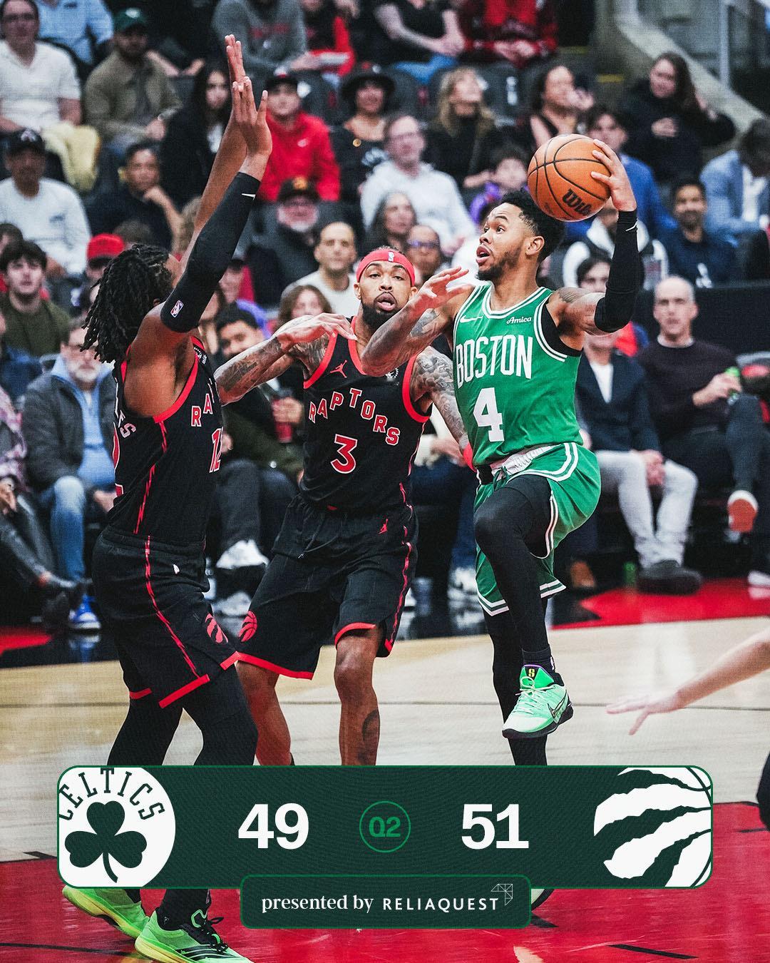 绿军做对了很多事情，但半场还是被猛龙反超，除了猛龙第二节三分13中6之外，缺少布