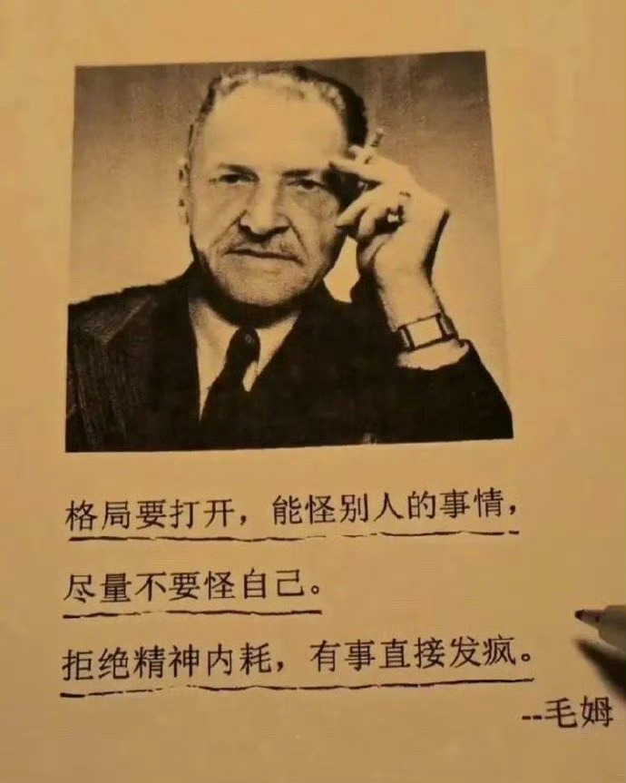 格局要打开，能怪别人的事情，尽量不要怪自己。拒绝精神内耗，有事直接发疯。——毛姆