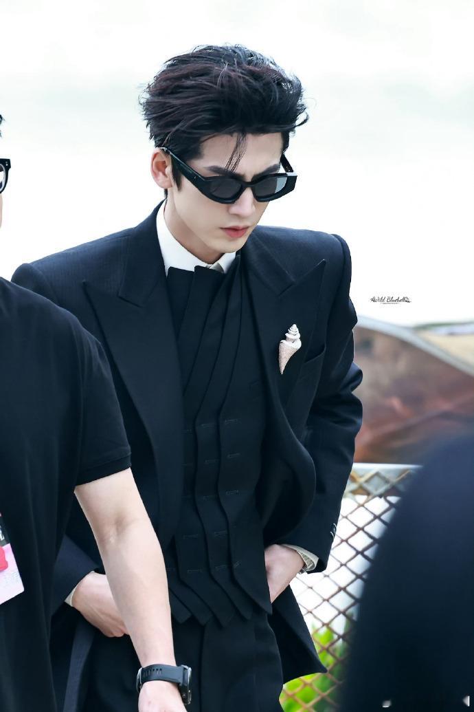 谈及张凌赫的黑衣背头造型，便会想到 ELLE 大典的路透，梳起的背头与黑色衣饰相