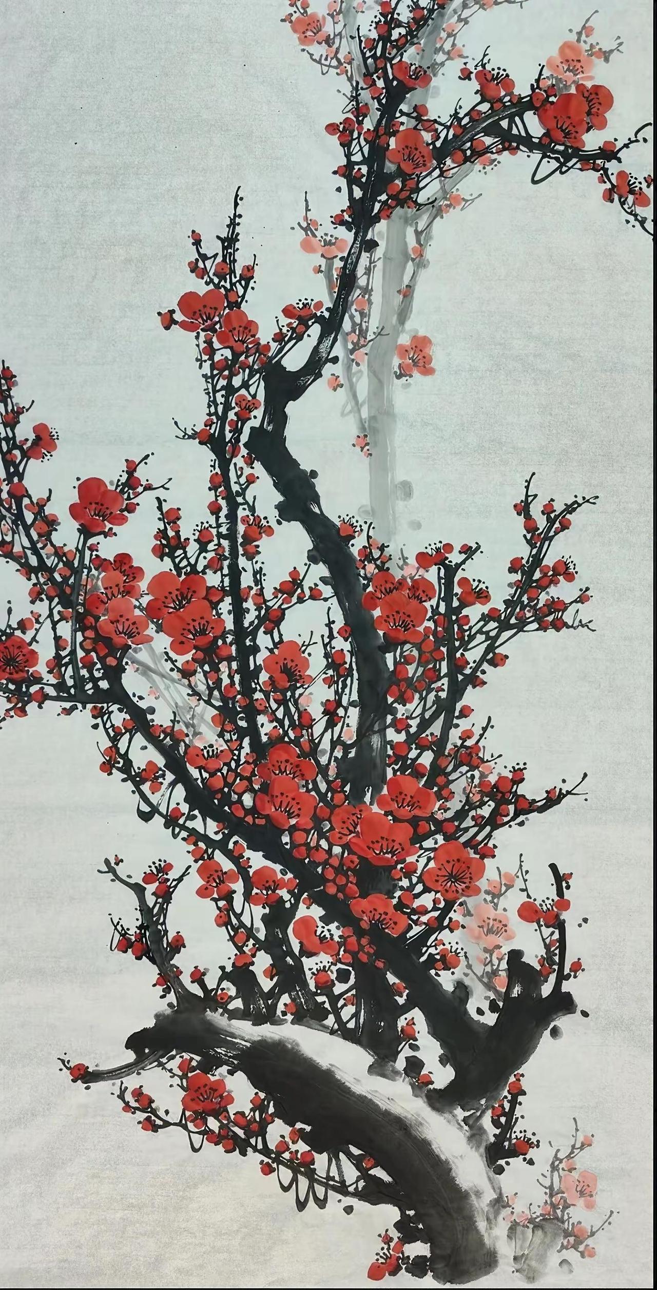 红梅报春。梅花红梅报春画 国画梅花 梅花国画习作 梅花国画