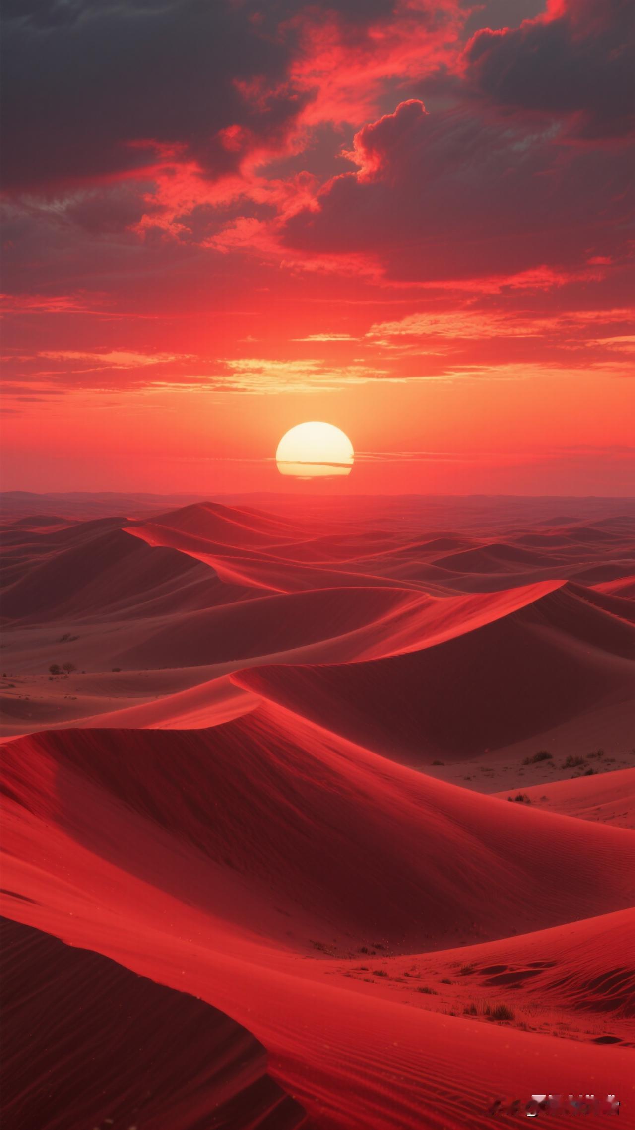 发张你手机里最美的夕阳照可以吗沙漠日落，红霞满天，美不胜收！