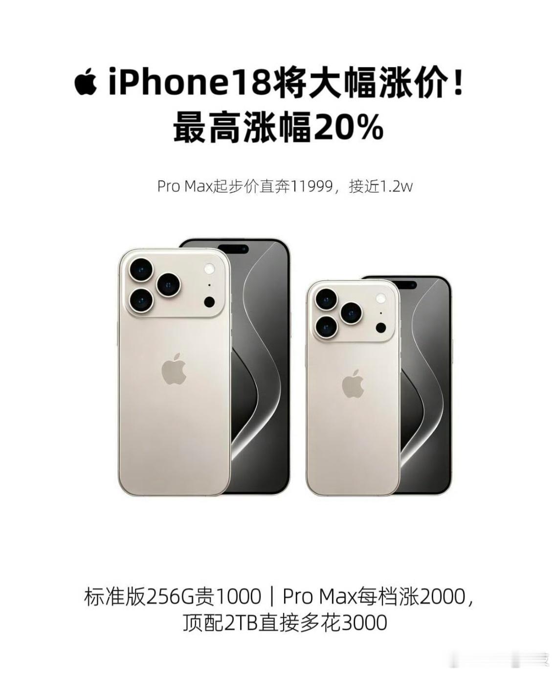 iPhone18Pro 涨价我去，Max直接涨2000元，顶配2TB更是直接多花
