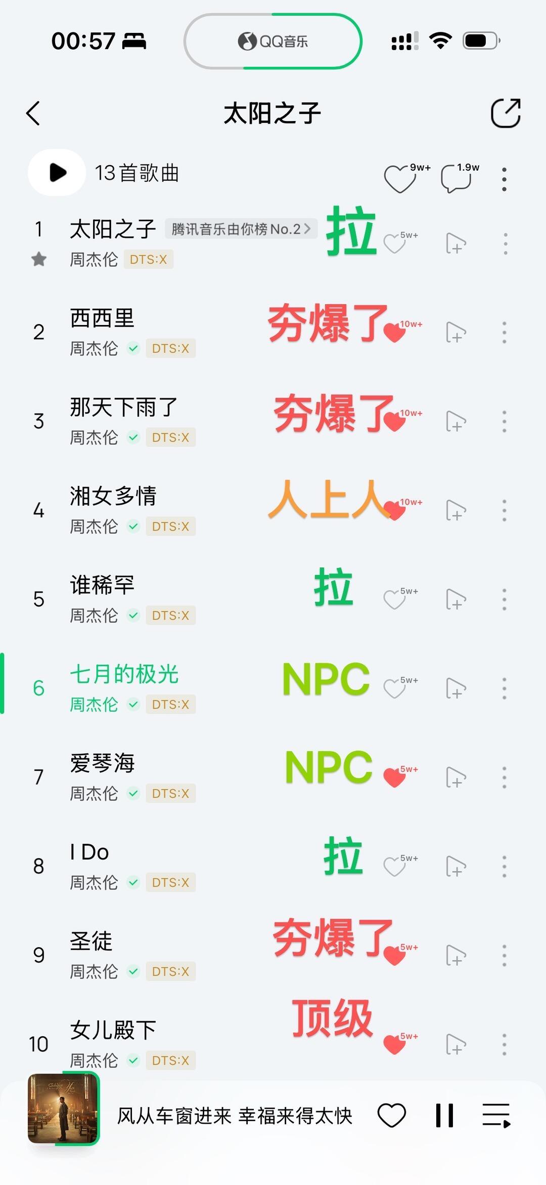 周杰伦新歌从夯到拉排名一个时代过去了，和他顶峰时期不能比，现在他愿意出专辑已经很