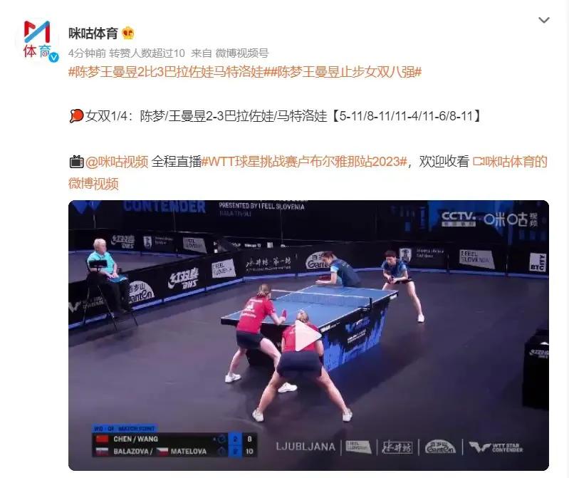 陈梦哭了！王曼昱哭了！国乒2大奥运冠军爆冷惨败淘汰，马琳失望，刘国梁鲁莽付代价！