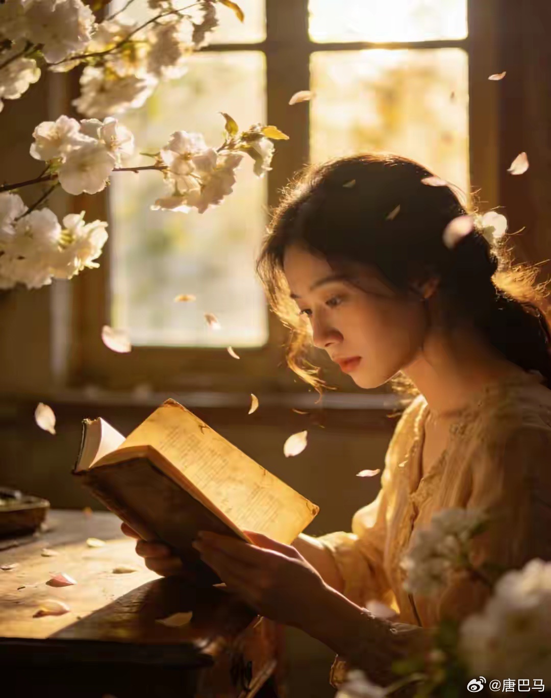 一位女子，手边有书，眼中有光，于喧嚣人海中，自带一份不染尘埃的清朗。不读书的人，