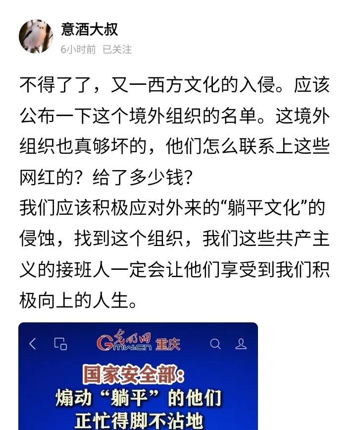 我仅代表本人不认同躺平是境外势力入侵这个观点，这个观点太片面了，我以前也讨论过类