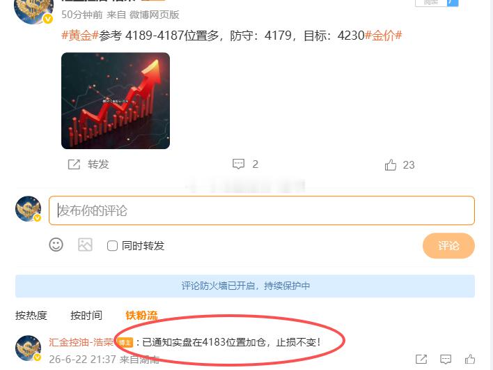 黄金4189位置多，4183位置加仓，行情上涨至4203位置，多单双仓止盈340