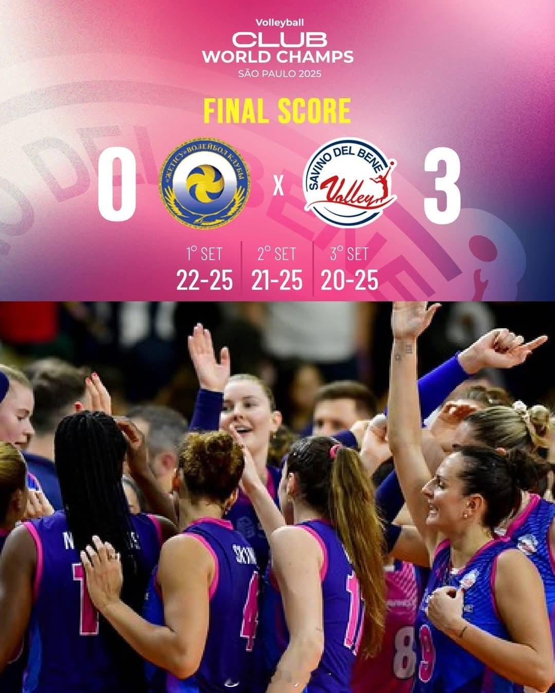 2025年女排世俱杯小组赛，意大利斯坎迪奇3-0哈萨克斯坦哲特苏  (25-22