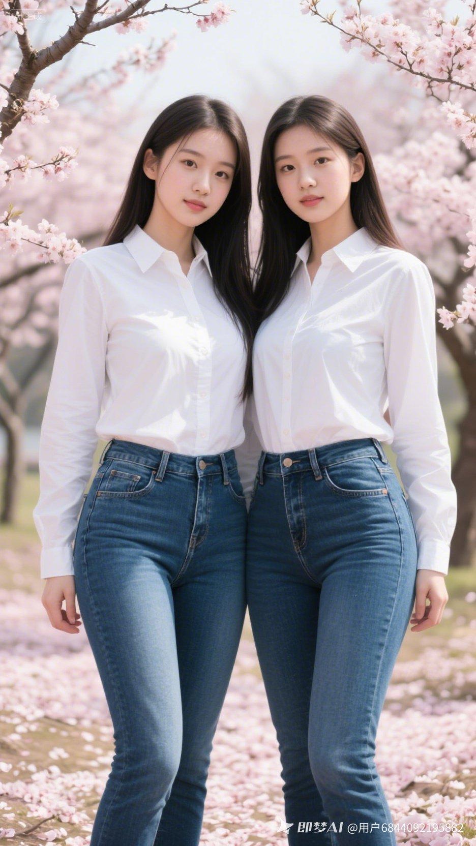 樱花树下，姐妹俩的清新穿搭，甜美又时尚！🌸💕