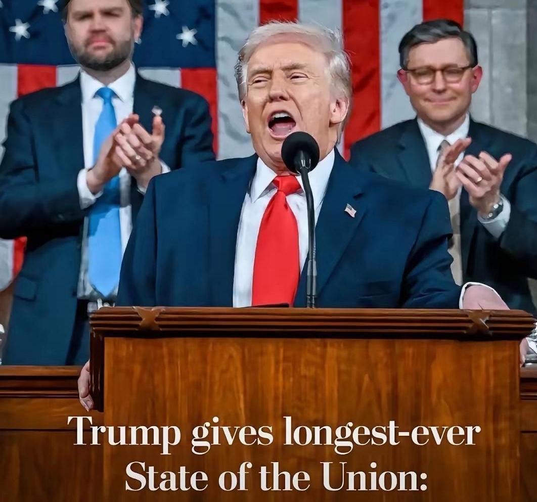 特朗普于2026年发表的国情咨文演讲，‌长时1小时48分钟‌，创下自1964年以
