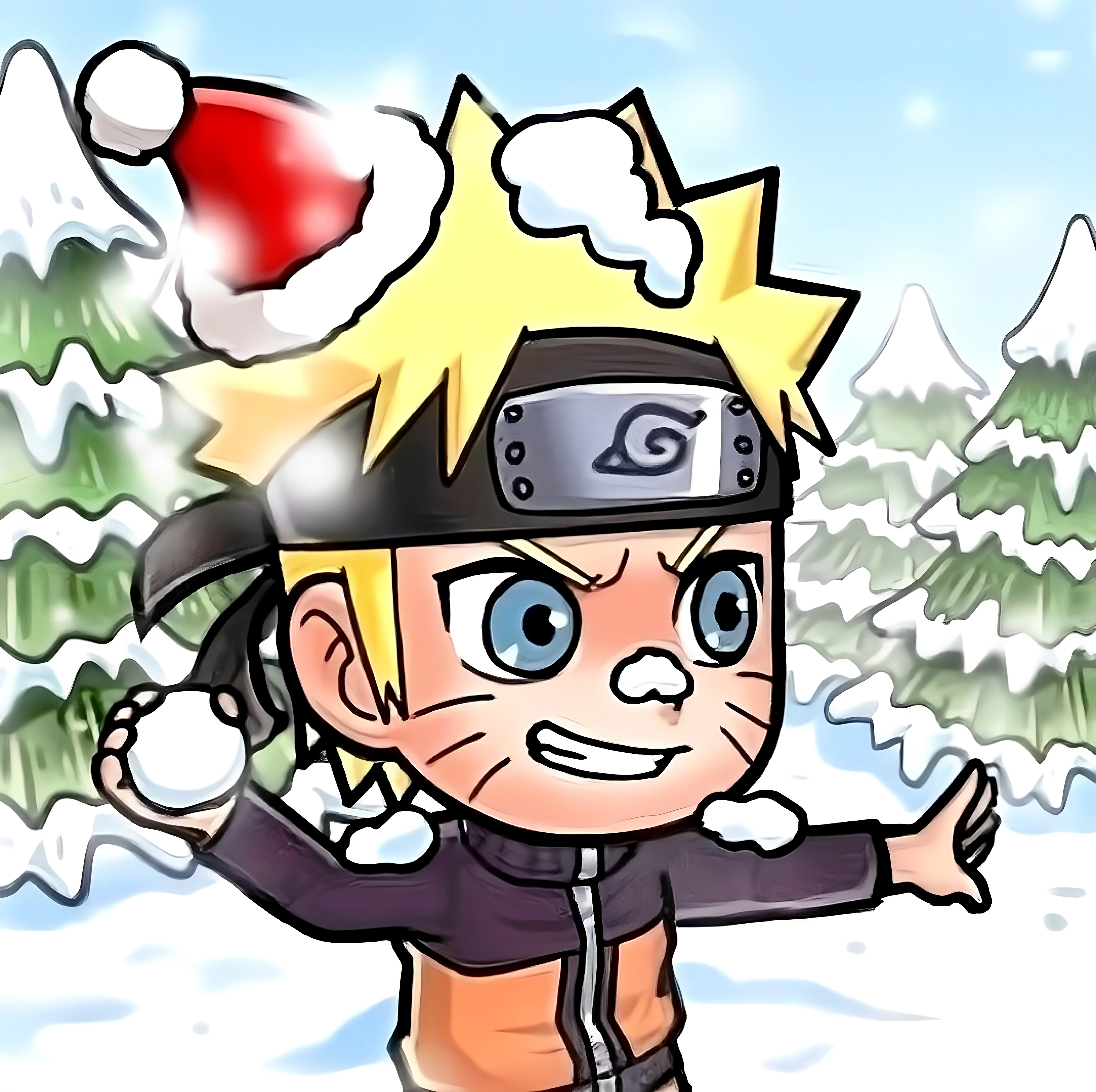 高清修复了一组官方艺术下打雪仗的Q版鸣人佐助🎄❄️#火影忍者##漩涡鸣人##宇
