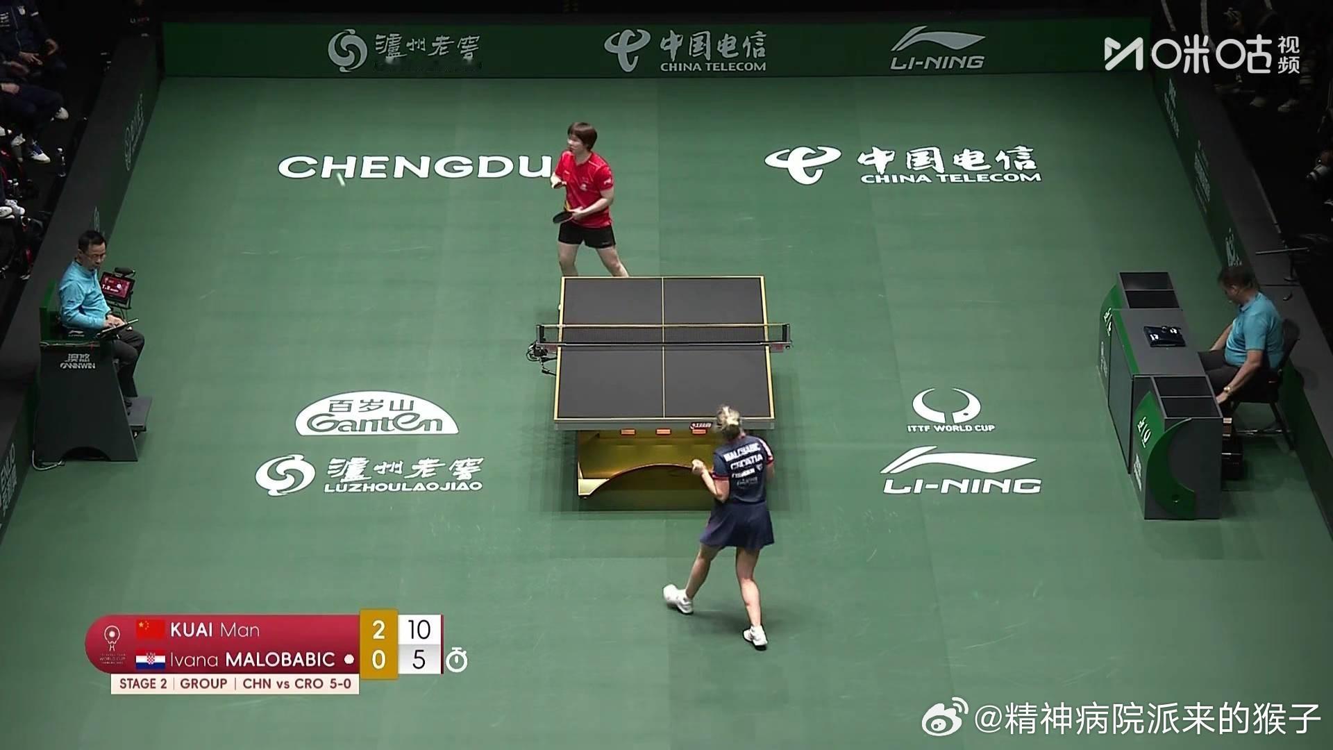 蒯曼3比0马洛巴比奇（2，5，5）第三盘：林诗栋VS普卡中国队六比零克罗地亚队2