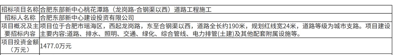 该项目位于瑶海区，西起龙岗路，东至合钢渠以西，道路全长约190米，规划红线宽24