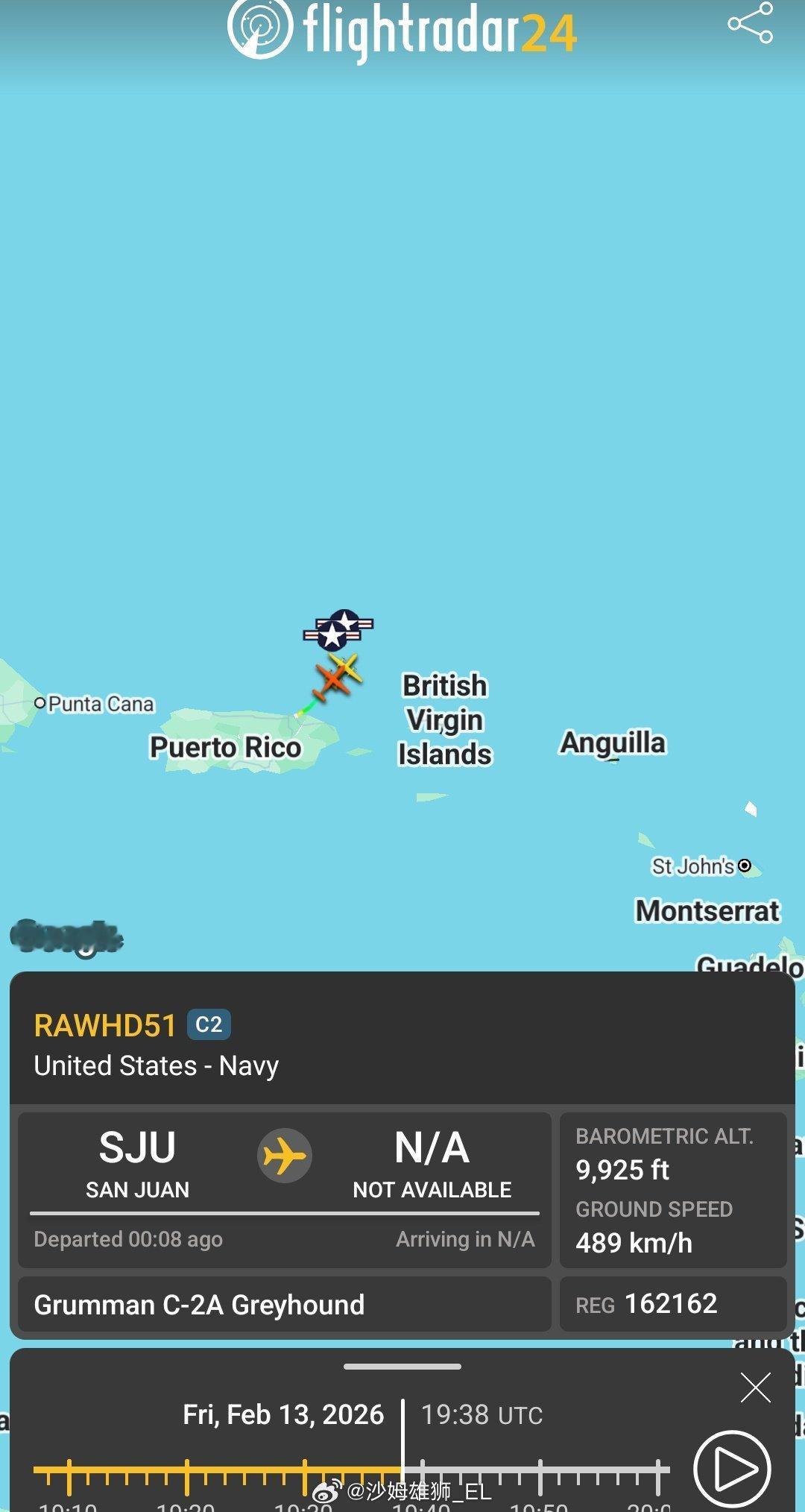 看起来福特号航空母舰已经离开加勒比海了。昨天，两架 C-2A 从波多黎各出发前往