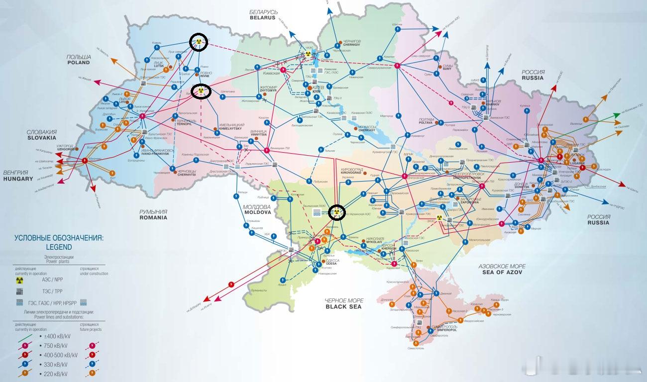 俄乌冲突 在乌克兰热电水电已几乎被俄军摧毁后，仍在支撑乌克兰电力的三个核电厂。现