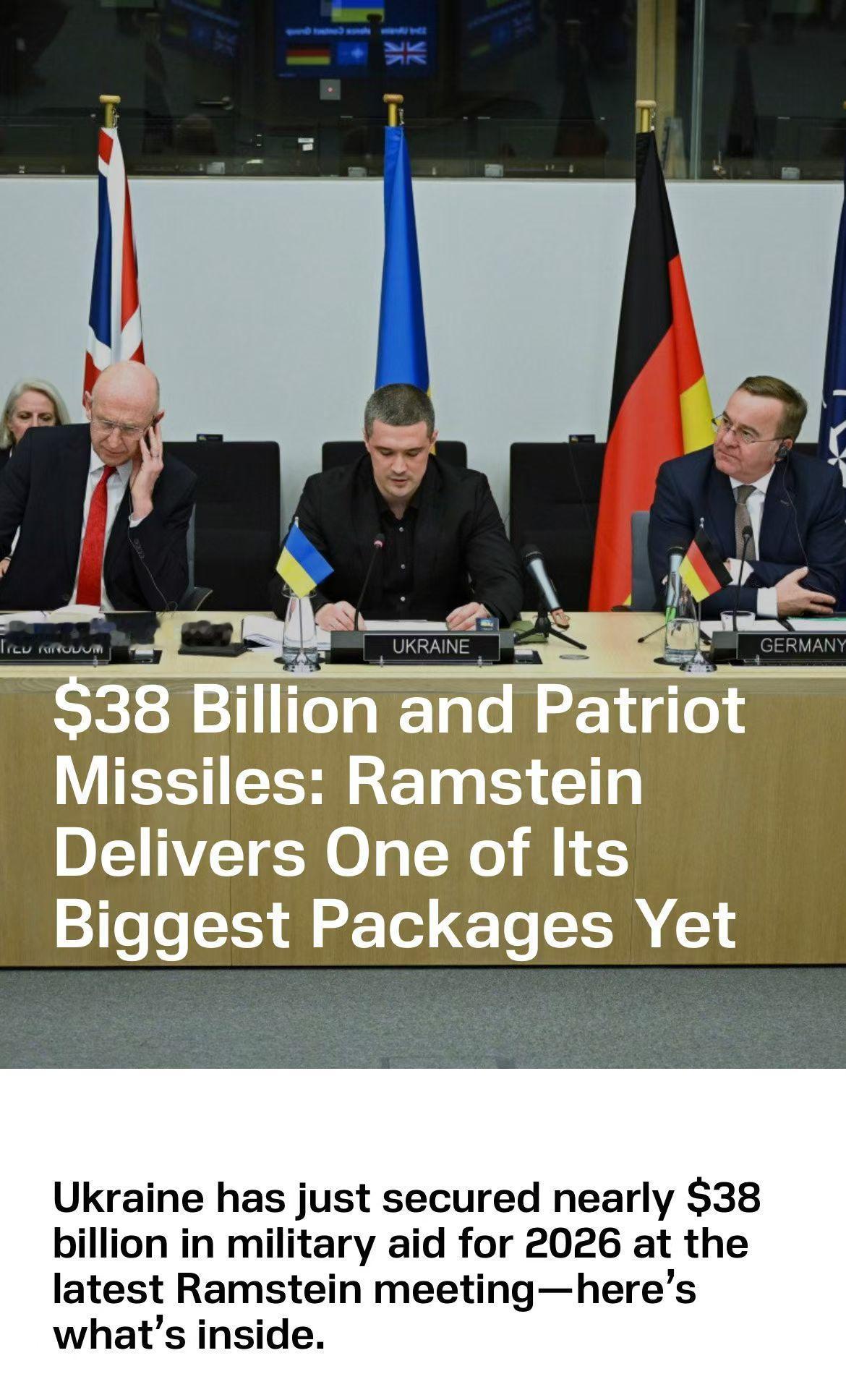 2026年，欧洲国家将为为乌克兰提供多达380亿美元的军事援助。同时继续为乌克兰