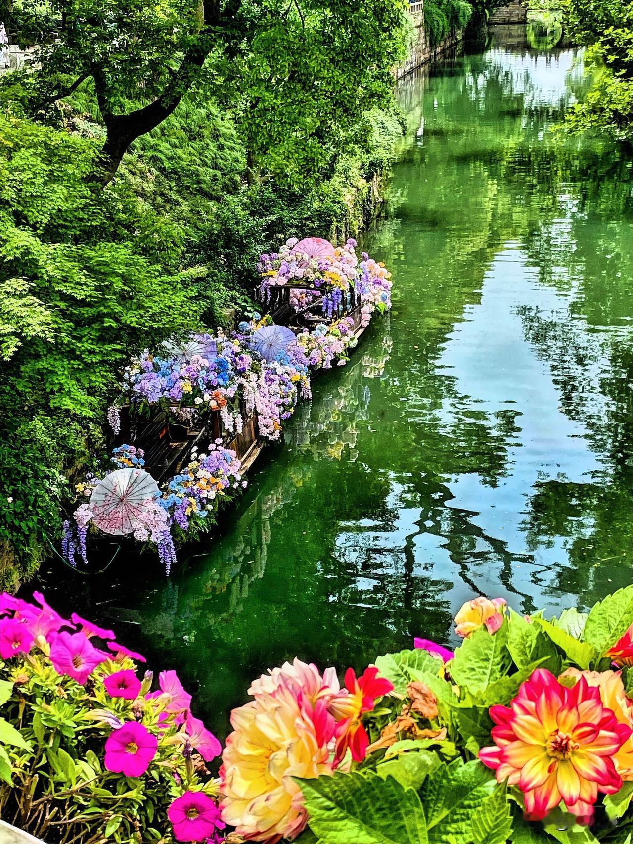 虎丘河里的花船美得不像话，谁坐谁不舍[笑哭][笑哭][笑哭]