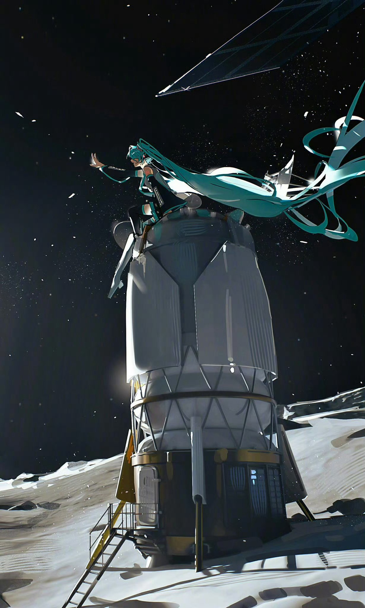 初音未来动漫壁纸 老师最新绘图已经登上宇宙的miku公主殿下.[憧憬]绘：zre