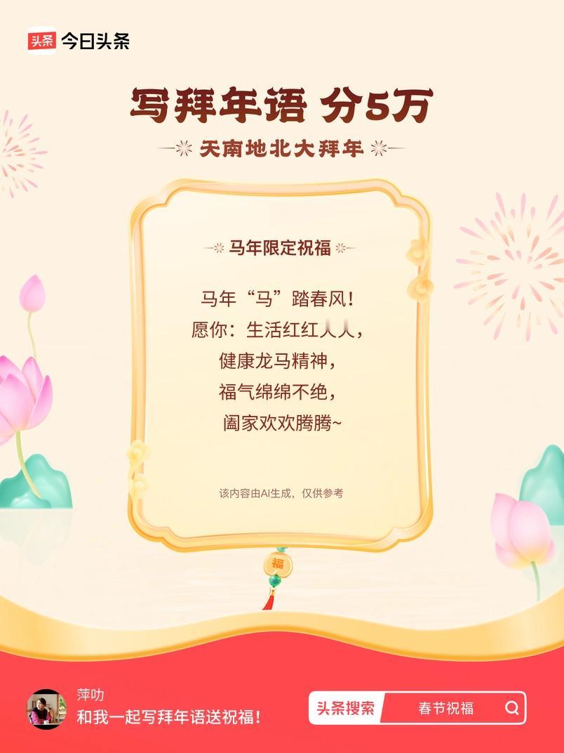 写拜年语送祝福新春拜年送祝福！我的祝福是：“马年“马”踏春风！愿你：生活红红火火