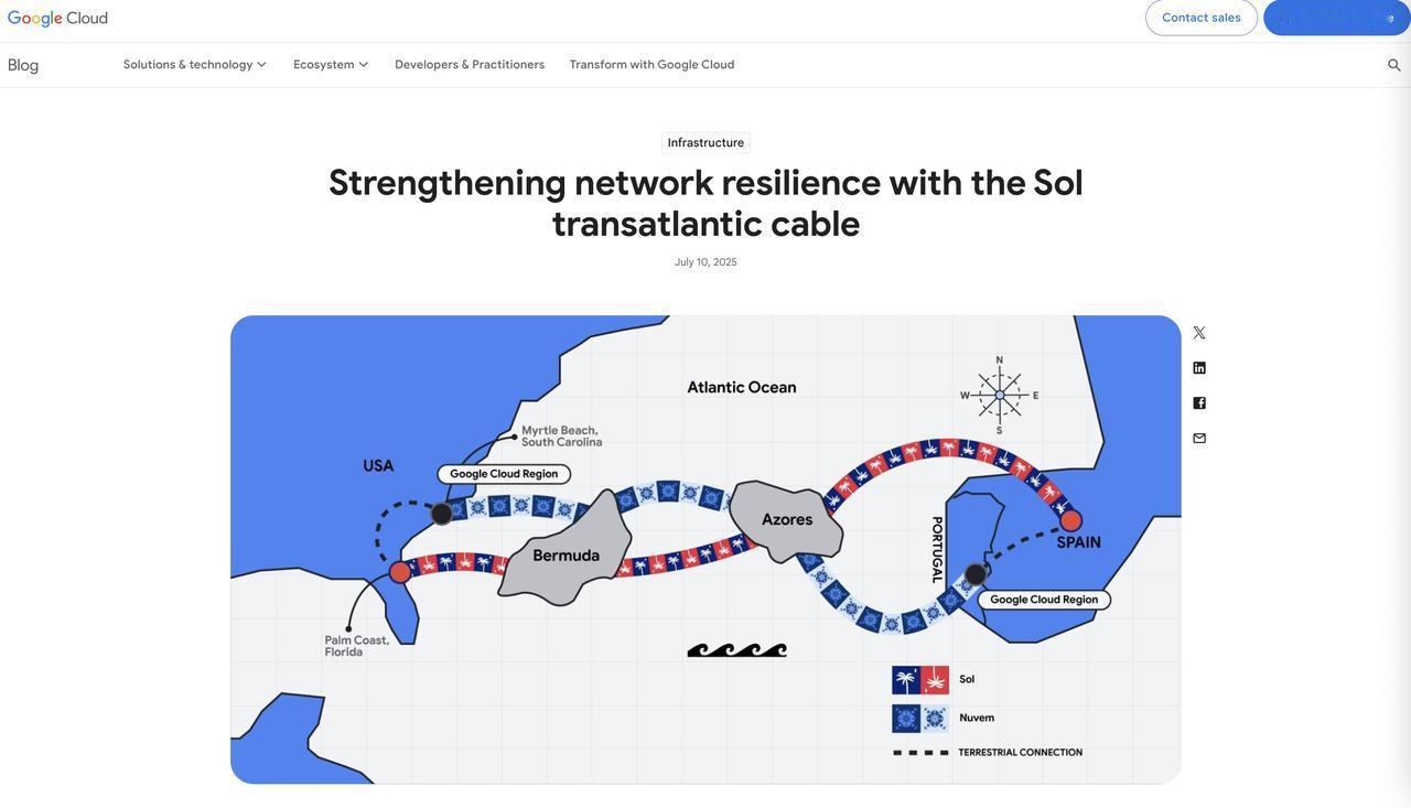 Google 宣布 Sol 跨大西洋海底光缆项目，强化全球 AI 与云网络骨干