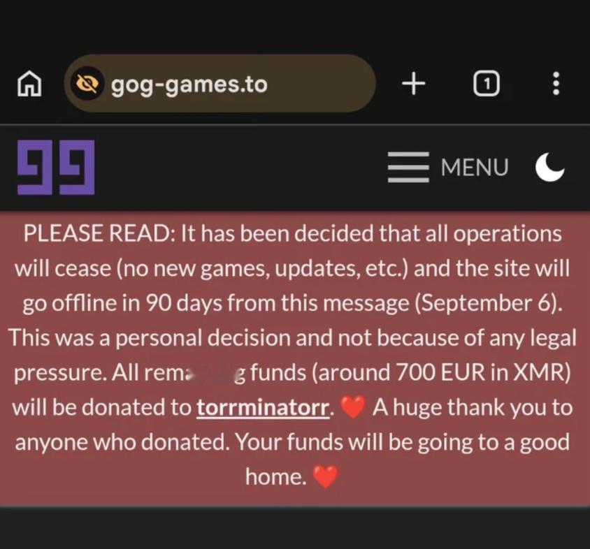 这算倒反天罡还是改邪归正海外知名盗版游戏网站gog-games.to宣布停止运营