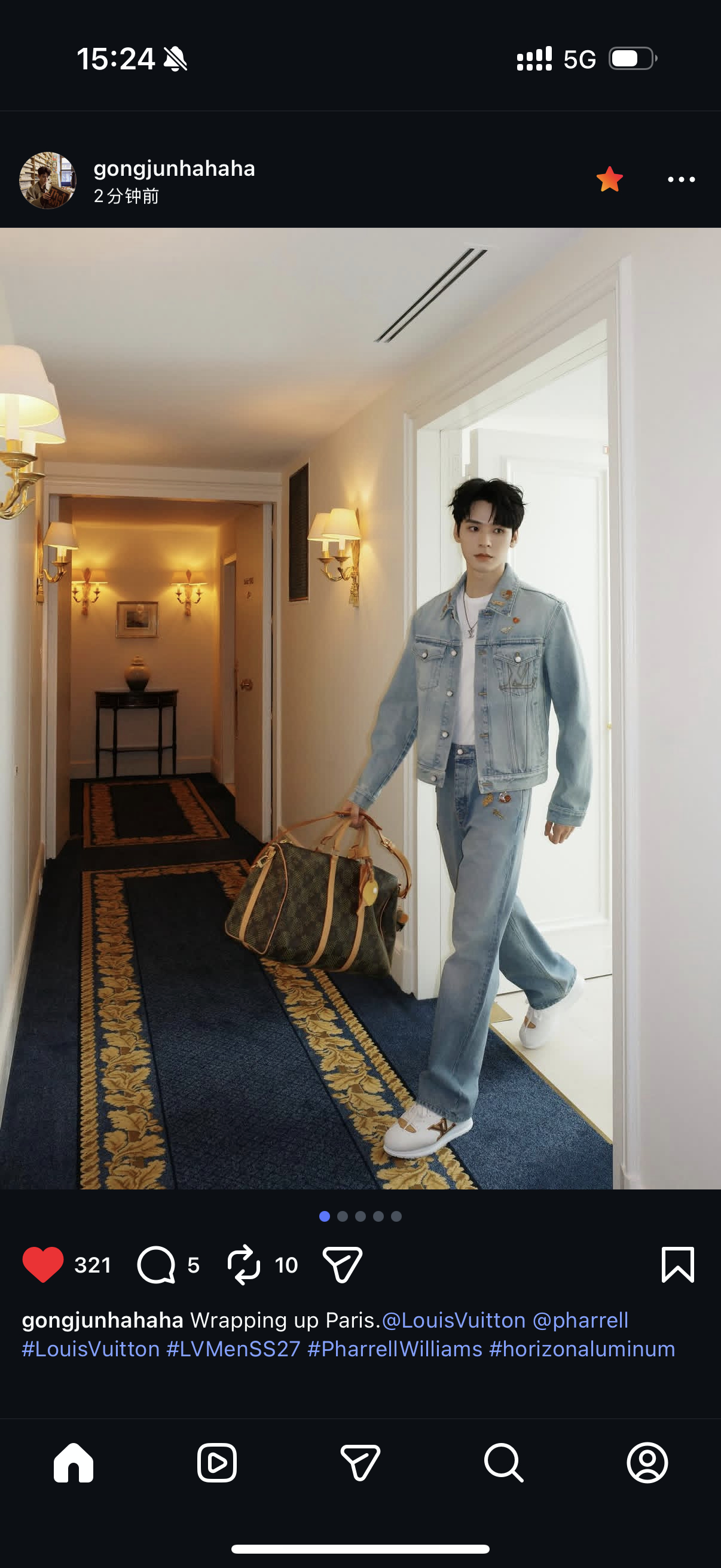 龚老师ins更新文案“Wrapping up Paris.LVMenSS27 P