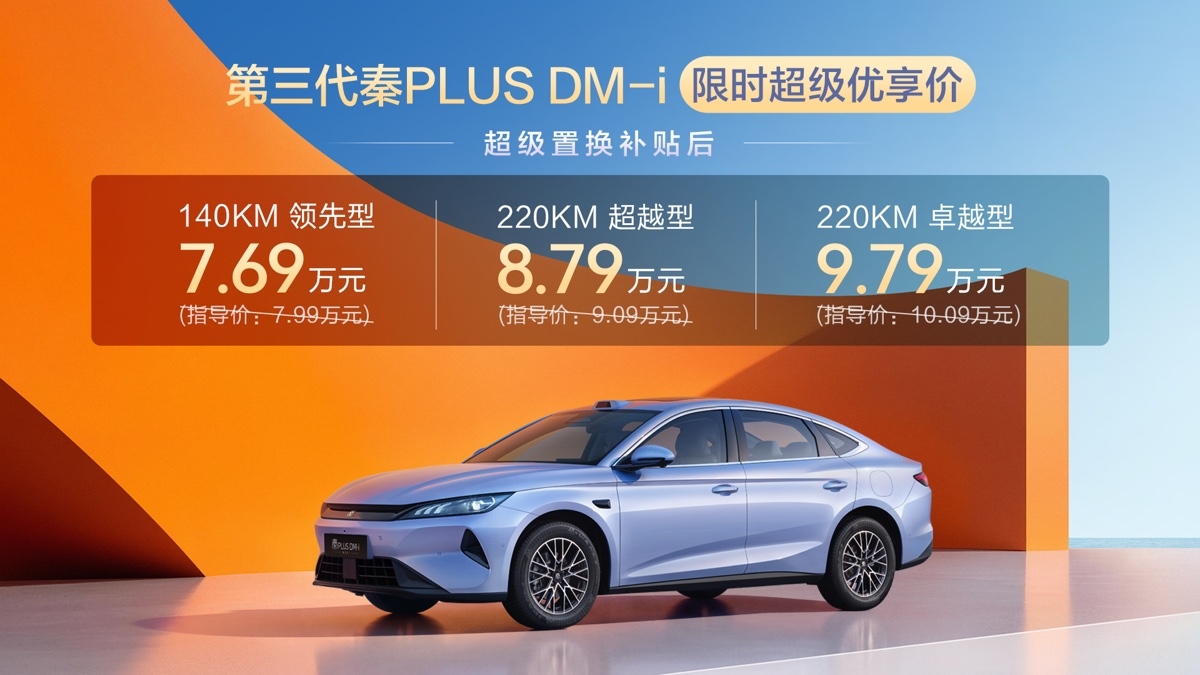 满油满电能跑2290km！第三代秦PLUS DM-i售7.69万起：可选激光雷达