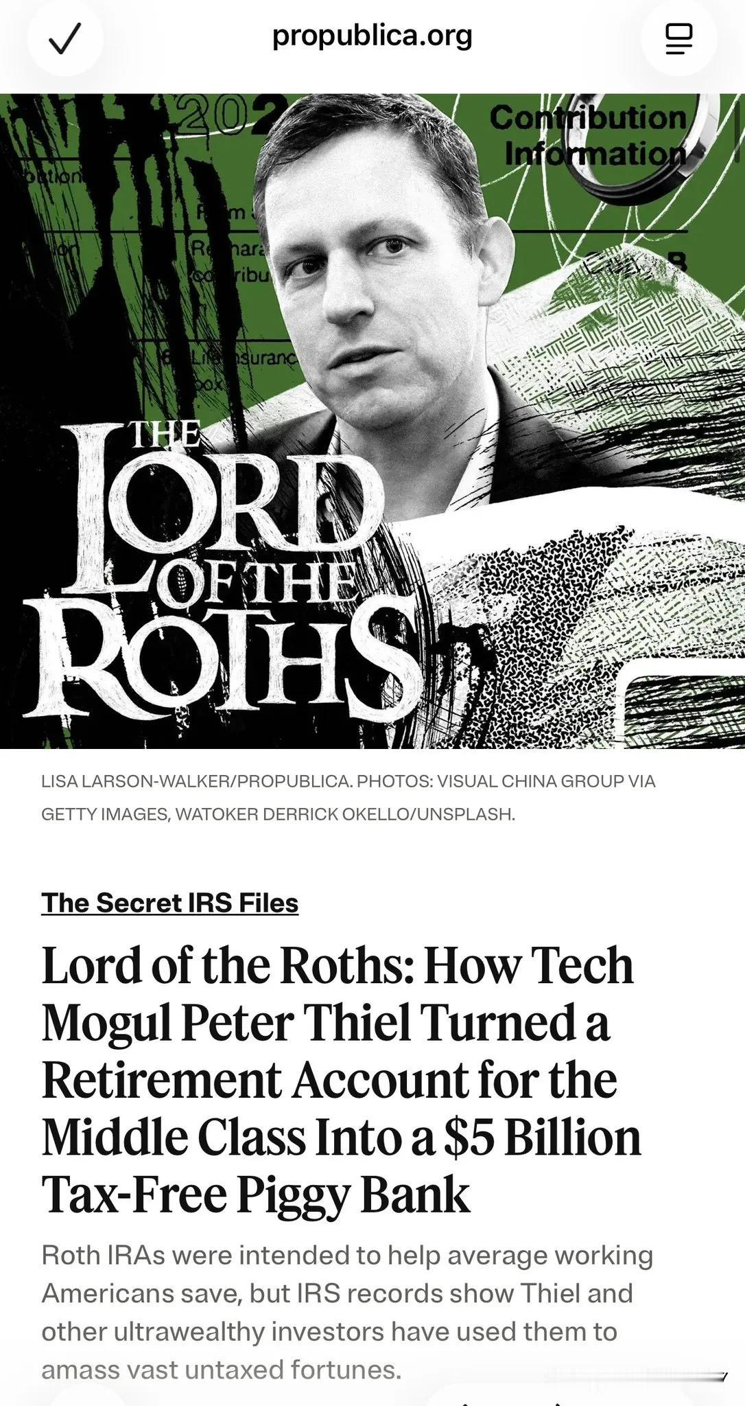 万斯的金主蒂尔逃税绝招：1999年蒂尔开了Roth退休账户存入$1700（当时每