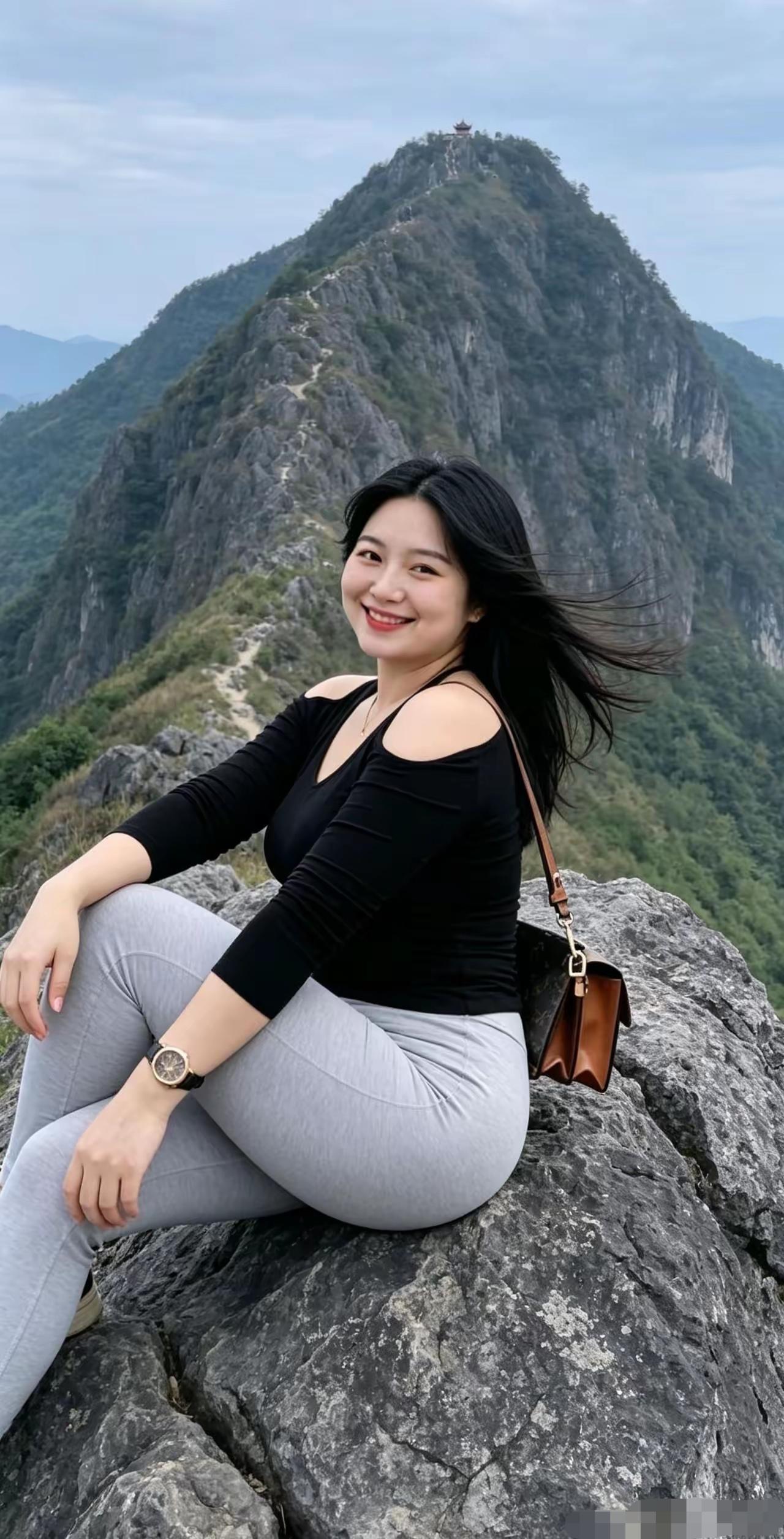 美丽的大山就像一条巨龙，展现了美女容光焕发的全新面貌