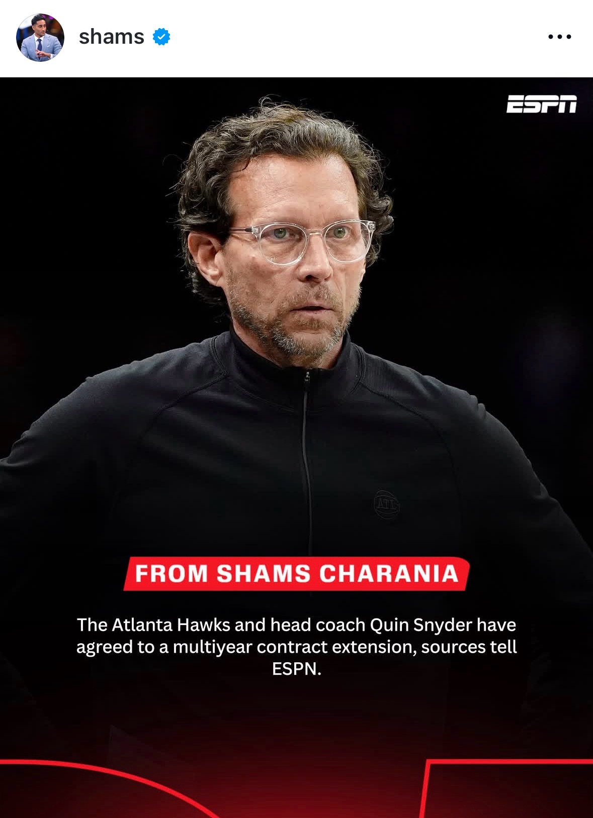 Shams：斯奈德与老鹰达成一份多年续约合同，老鹰管理层对斯奈德和球队总裁昂西·