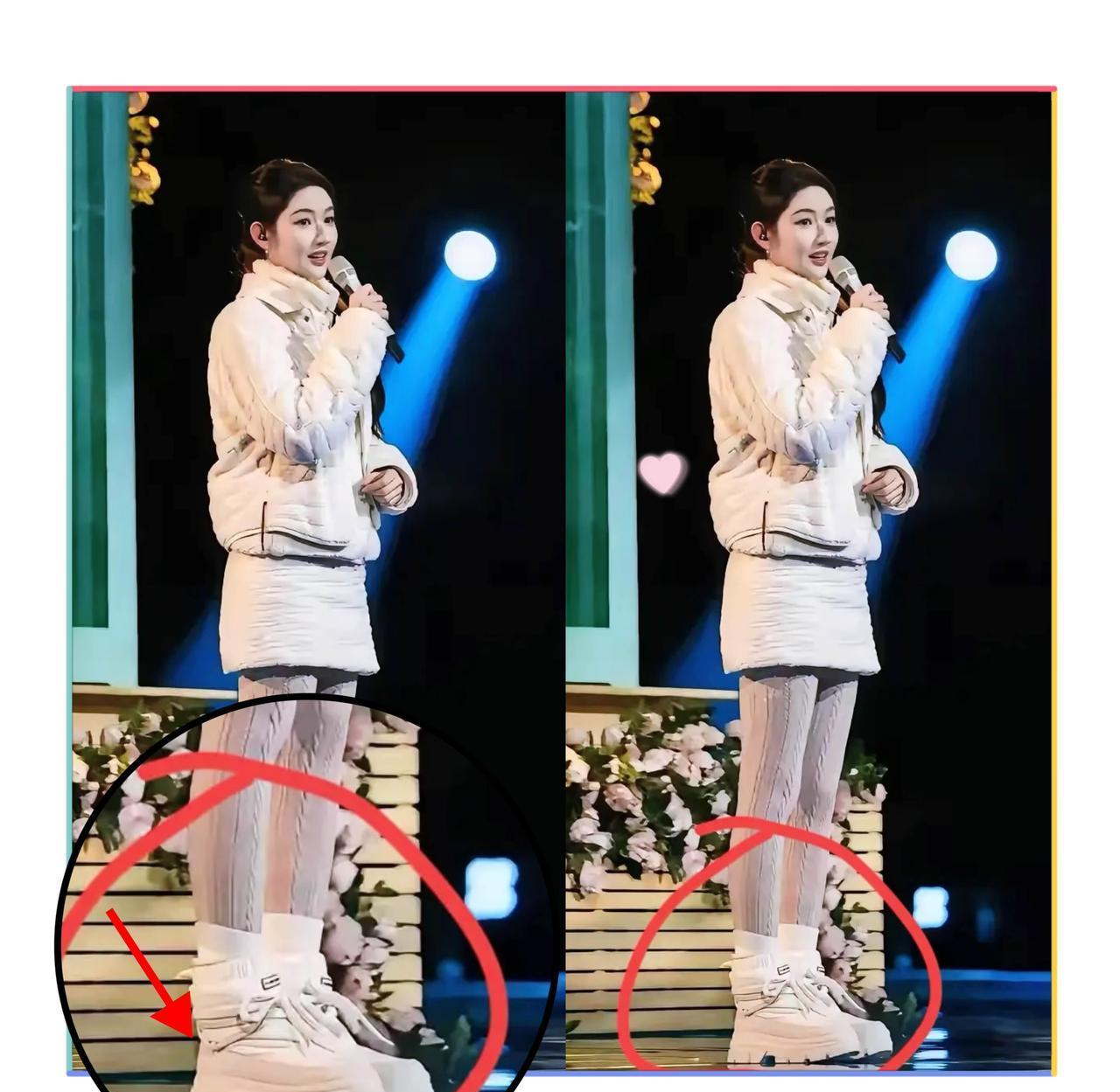 王玉雯踩着7厘米内增高鞋上央视跨年晚会，身高1米7的她，这不就是画蛇添足吗？
专