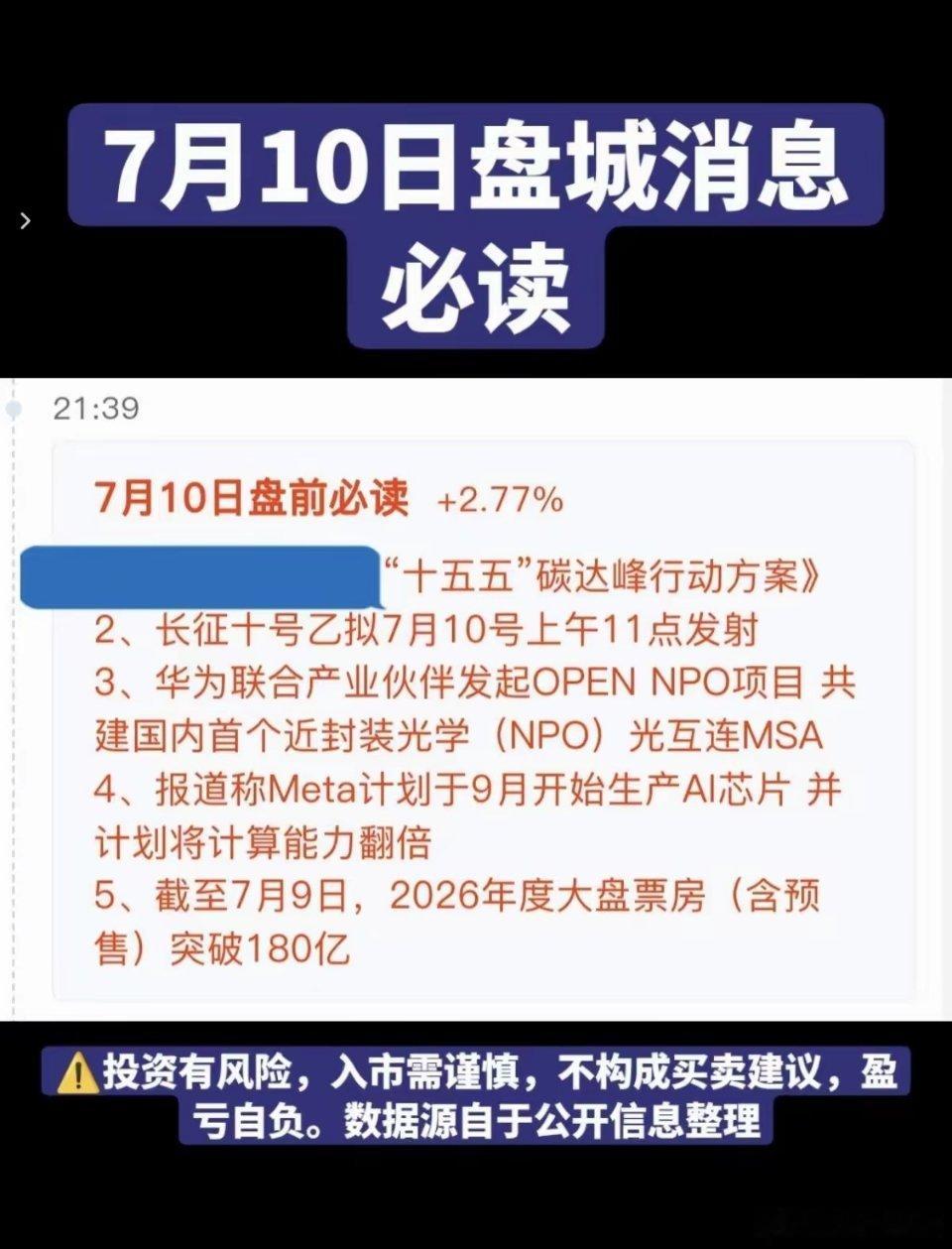 7.10周五  盘前：财经热点信息汇总！1.储能2.可回收火箭3.NPO4.算力
